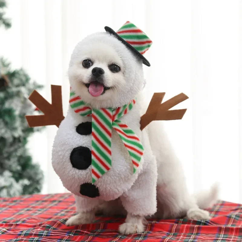 Christmas Snowman Dog Clothes Funny Standing Snowman Costumes Party Clothes Warm Cat Soft Jacket Hoodie Outfit Party Clothing