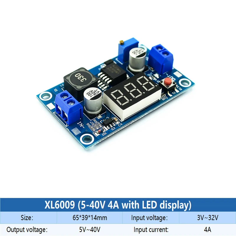 XL6009 DC DC 4A Boost Converter Step Up Adjustable Power Supply Module 4.5-32V to 5-52V Step-up Boost Module with LED display