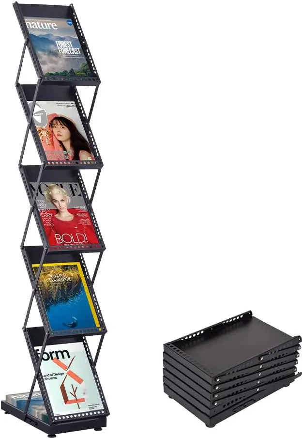 Foldable 5 Pocket Brochure Display Stand Trade Show Exhibition Magazine Rack