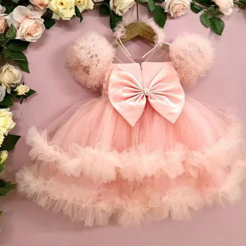 Customize Colors Kids Clothes Little Baby Girls Elegant Beading Tulle Prom Princess Tutu Dress For Wedding Birthday Party