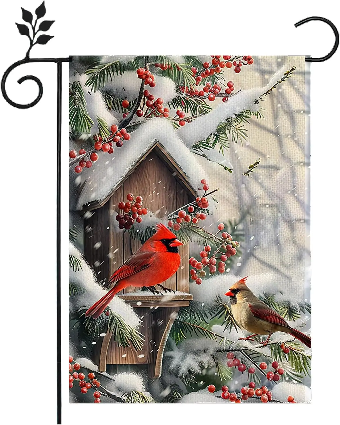 Winter Cardinal Decorative House Flag,12×18 Double sided Xmas Red Birds Birdhouse Snowy Farmhouse Yard Garden Outside Decor, kkz