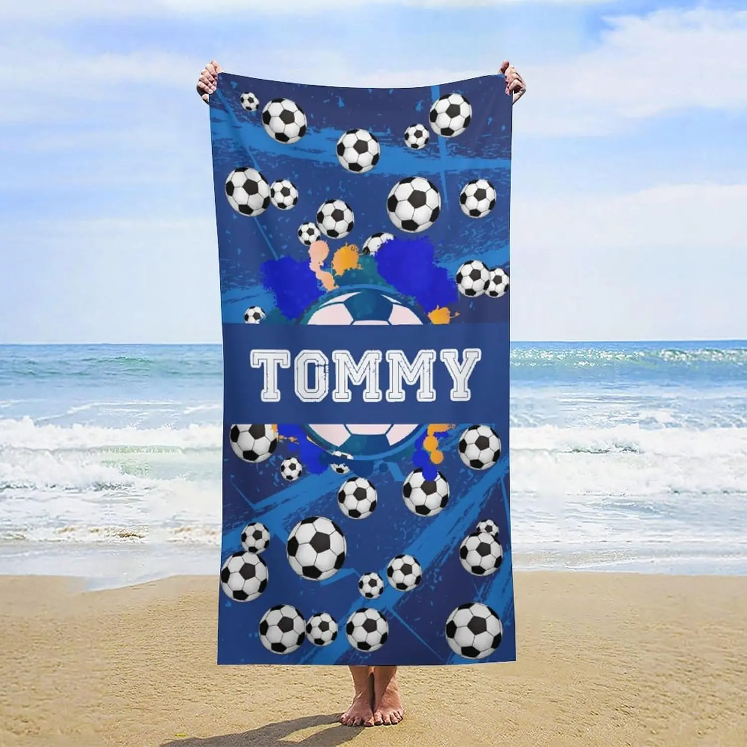 Personalized Kids Beach Towels for Boys - Sports Fan - Custom Soccer Beach Towel with Name Microfiber Quick Dry Customized