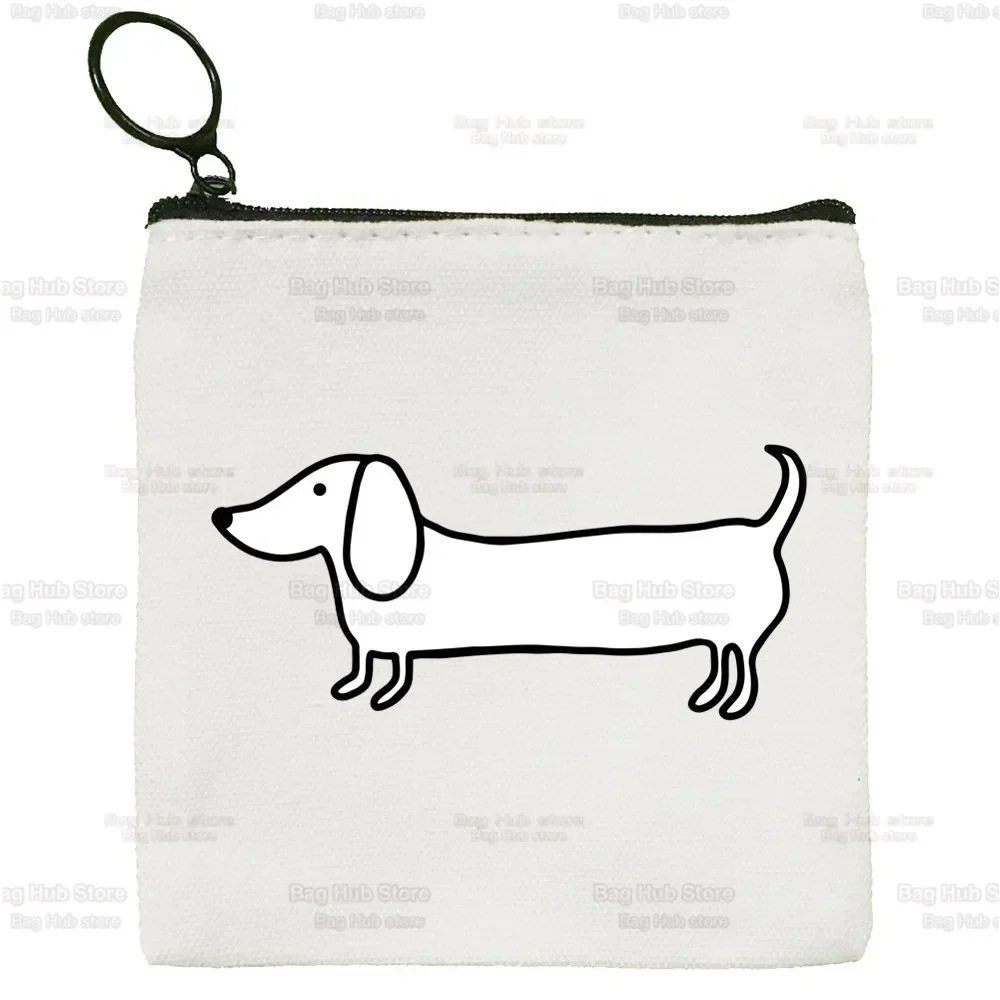 Dachshund Teckel Funny Cute Dog Animal Canvas Coin Purse Canvas Bag Small Square  Key Bag Storage  Card Coin Bag