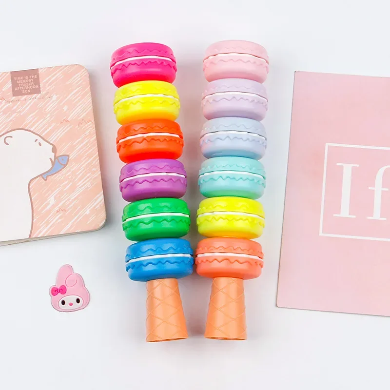 1 Pieces 6 Color Cute Kawaii Macaron Biscuit Candy Color Highlighter Office School Supplies Gift