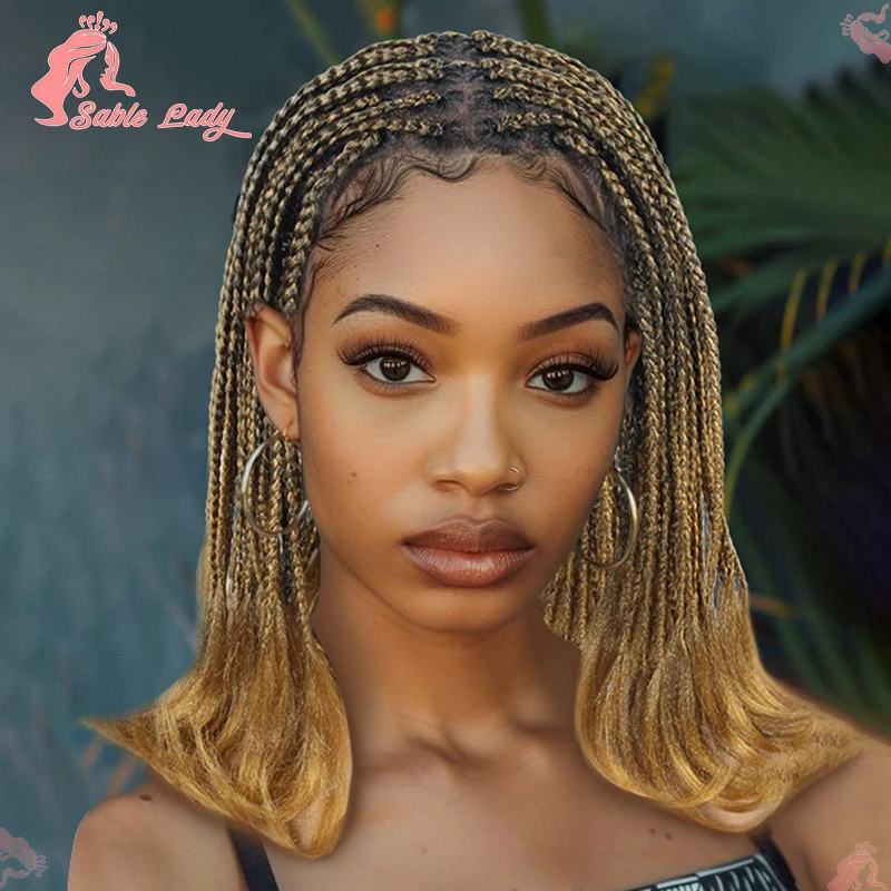 

12" Short French Curls Braiding Hair Synthetic Braided Wigs For Black Women Knotless Box Braid Wig Full Lace Braids Hair Wig