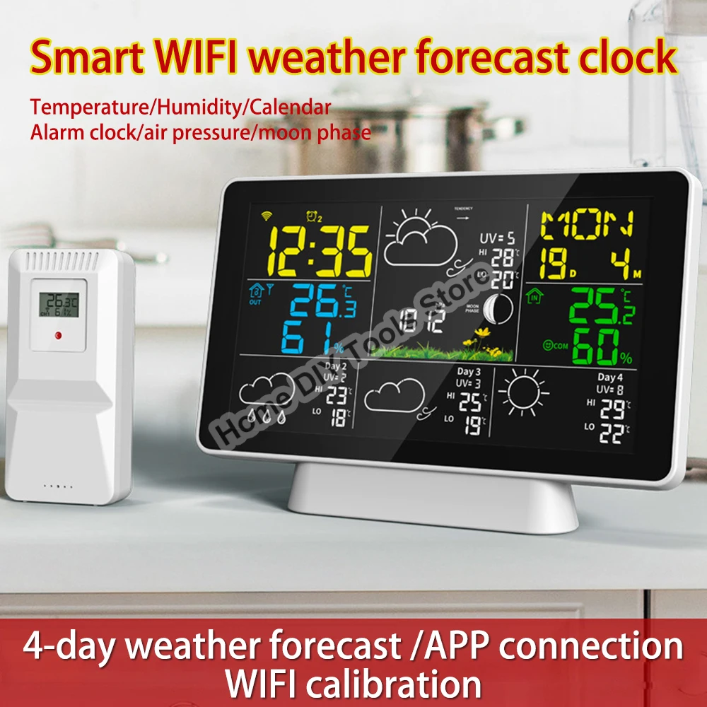 Tuya 4-Day Weather Forecast Weather Station WiFi Intelligent Weather Clock  LCD Color Screen Wireless Thermometer Hygrometer