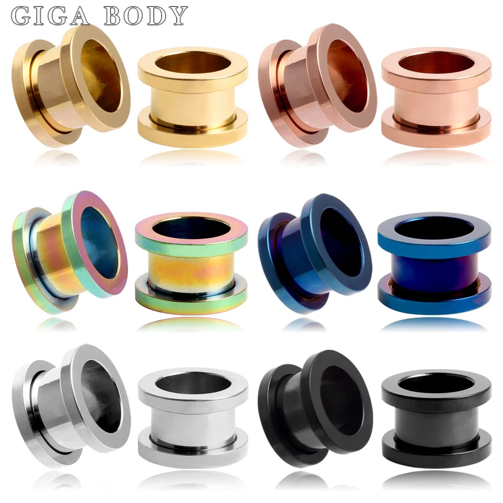 Giga 2pcs 2-30mm Stainless Steel Ear Tunnels Plugs Gold/Black color Expander Stretcher Ear Gauges Piercing Body Jewelry