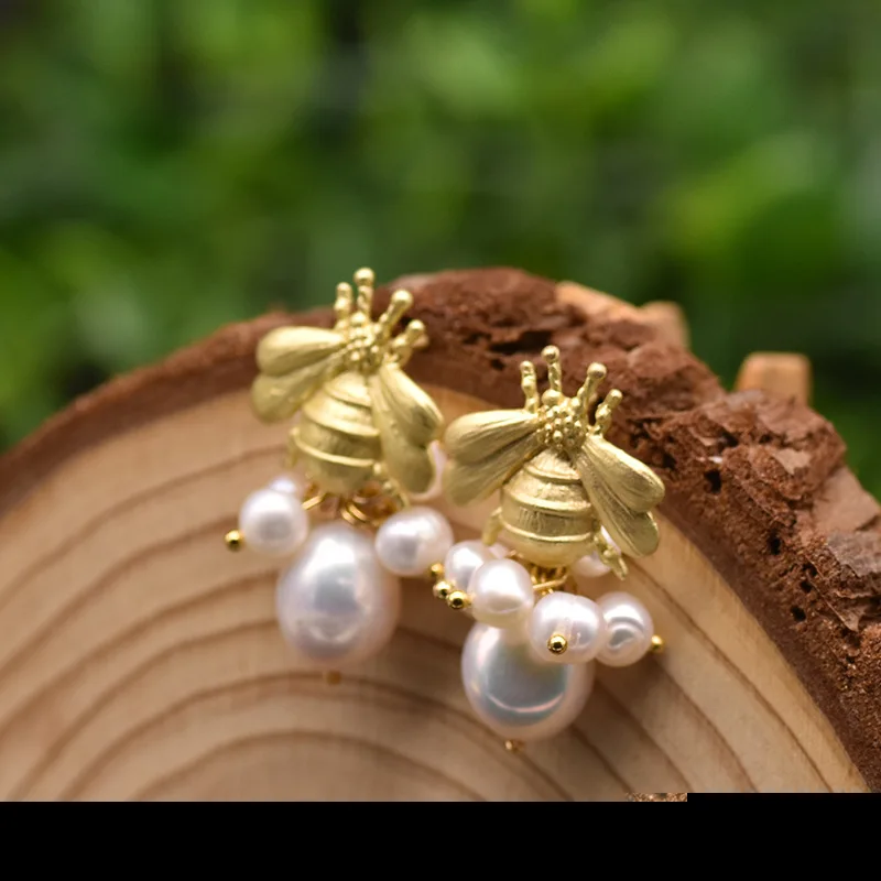 Neue Stil Süße Honigbiene Natürliche Süßwasser Perle 14K Gold Gefüllt Weibliche Quasten Stud Ohrringe Schmuck Frauen Weihnachten Geschenke – Detail 10