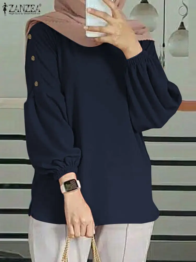 ZANZEA Lantern Sleeve Muslim Fashion Blouses Women Islamic Hijab Style Casual O Neck Blusas Mujer Fall 2024 Long Sleeve Shirts