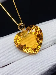 Natural Yellow Citrine Quartz Pendant 16.15.7mm Heart Love Women Men Jewelry Citrine Wealthy Necklace AAAAA
