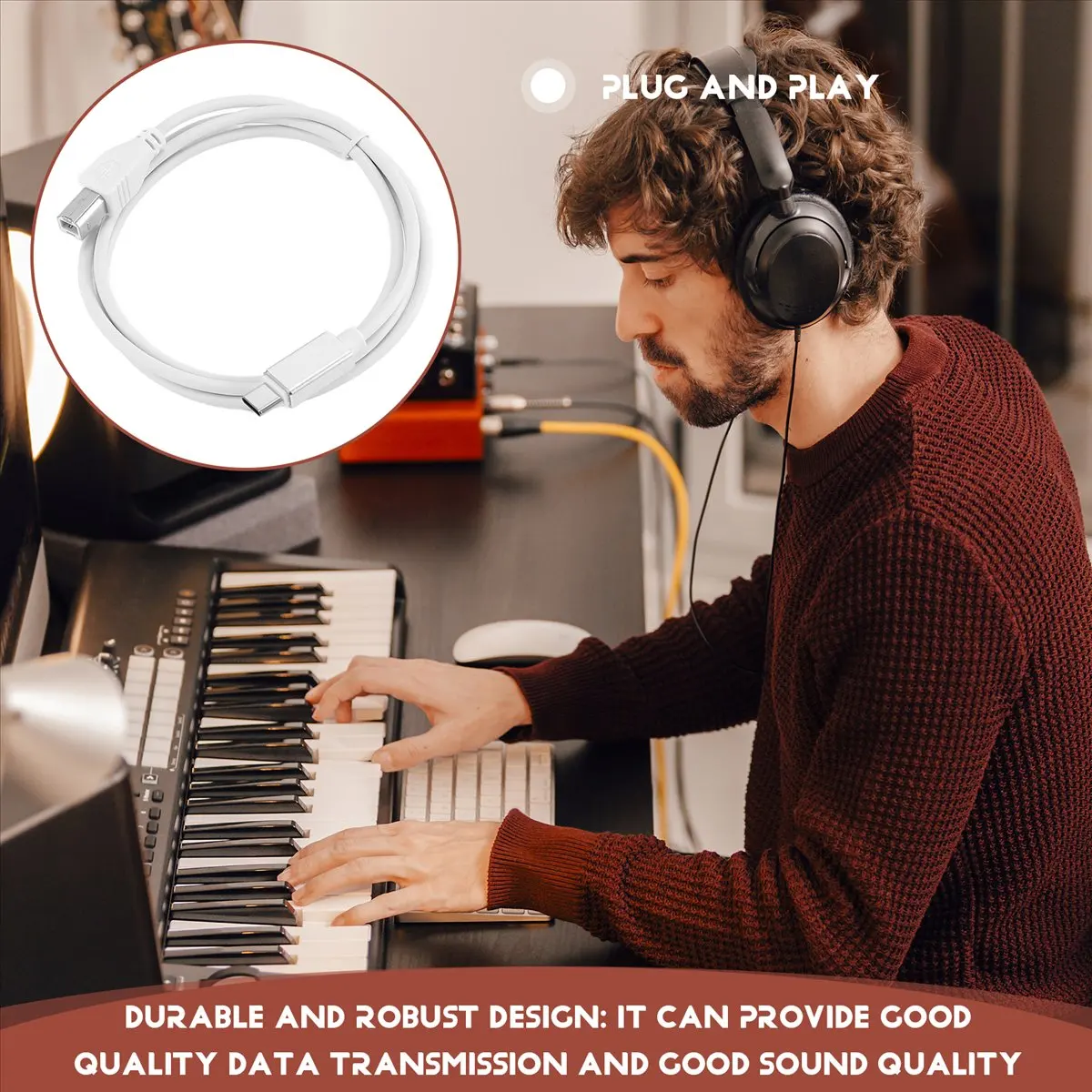 

USB Type B Midi Cable To Type C Connector, Adapter Cable, Piano Audio Cable