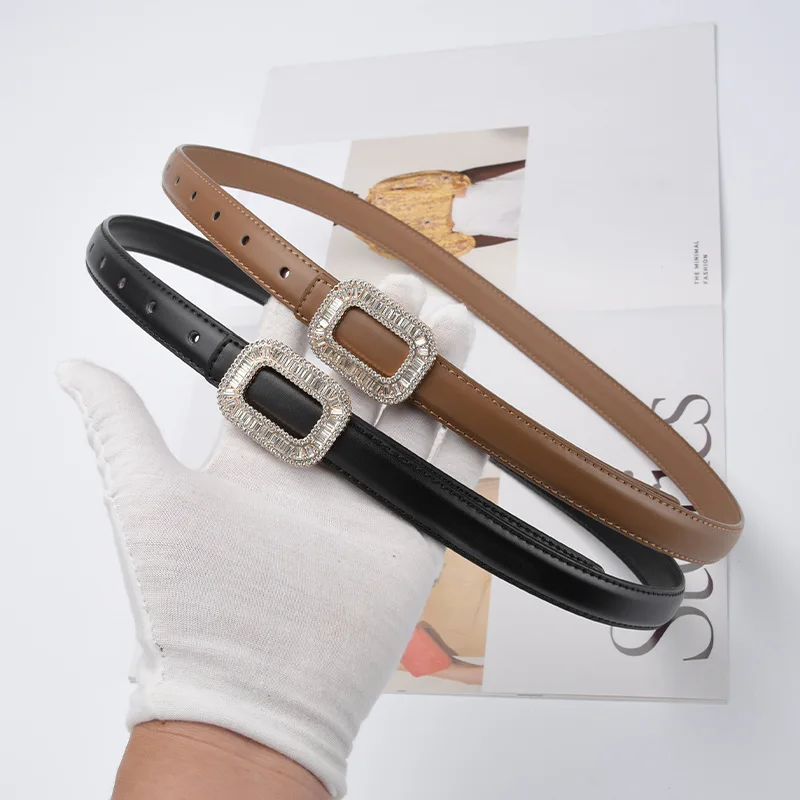 

Women's Fashion Diamonds Buckle Genuine Leather Cummerbunds Female Dress Corsets Waistband Belts Decoration Narrow Belt R1559