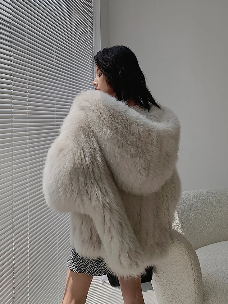 FIGOHR Luxury Imported Fox Fur Coat Double-Sided Thickened Weave Big White Bear Coat Design Women's oversized fox fur coat