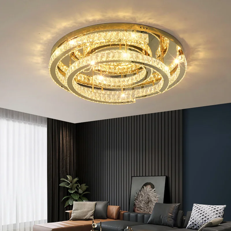 

Dimmable LED Modern Gold Chrome Round Crystal Designer Lustre Lamparas De Techo Ceiling Lights.Ceiling Lamp For Foyer