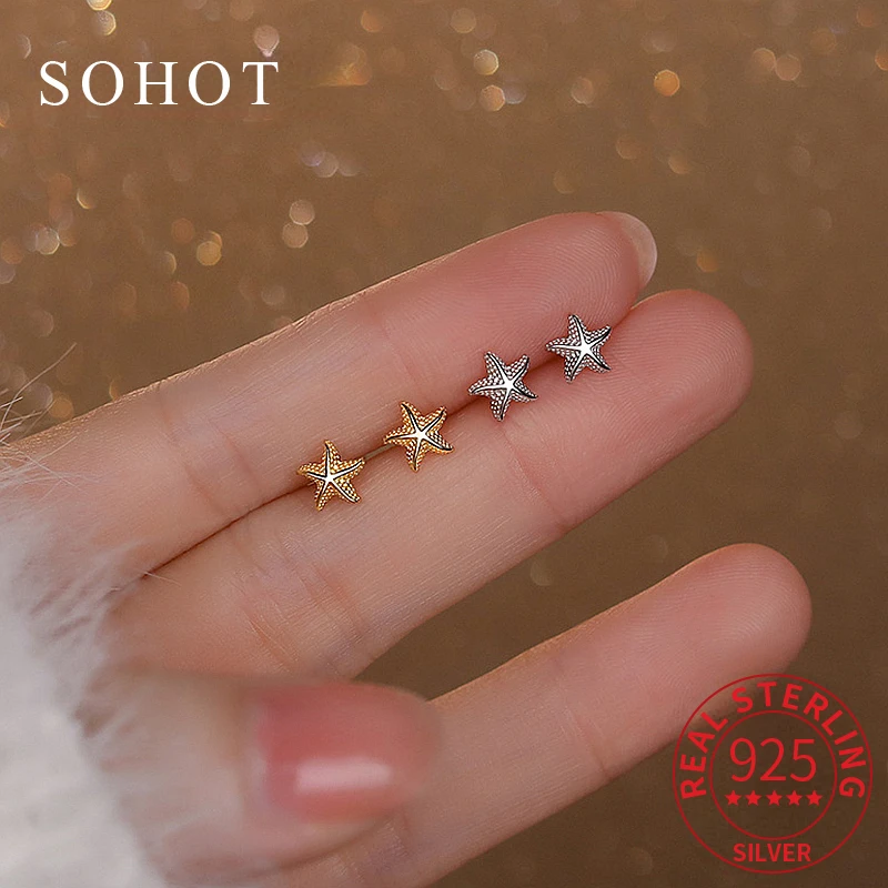 Real 925 Sterling Silver 4/5/6MM Mini Starfish Stud Earrings for Women Cute Animal Fine Jewelry Summer Ocean Accessories