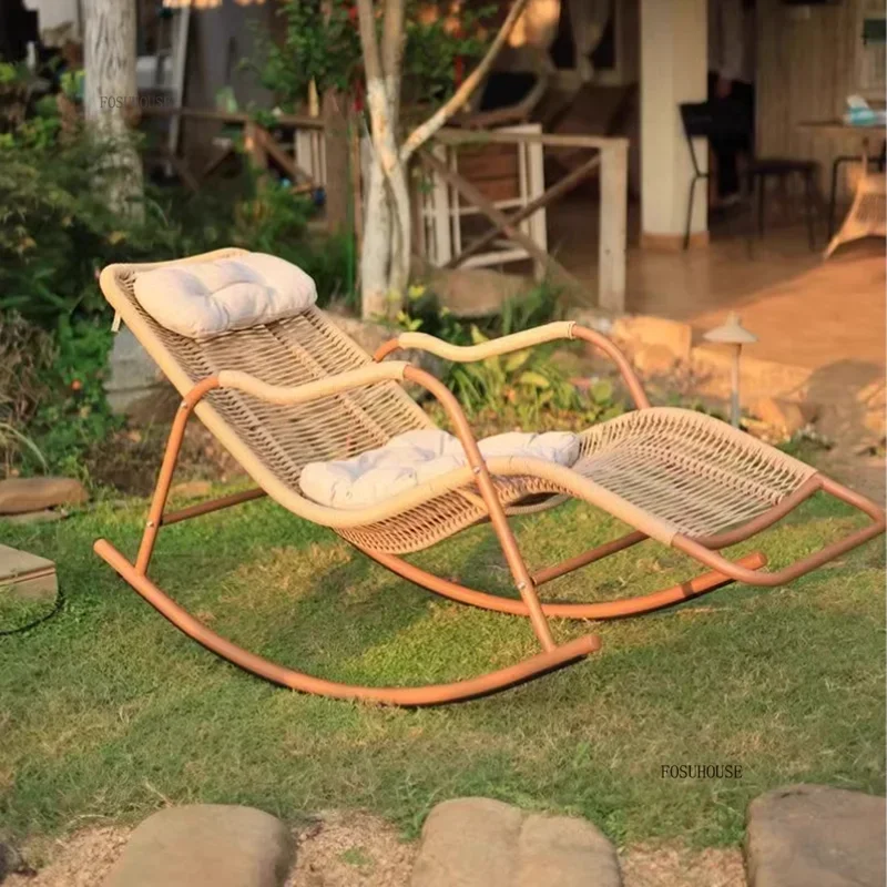 

European Sun Loungers Garden Leisure Rocking Chair PE Rattan Balcony Leisure Chairs Terrace Waterproof Sunscreen Lounge Chair CC