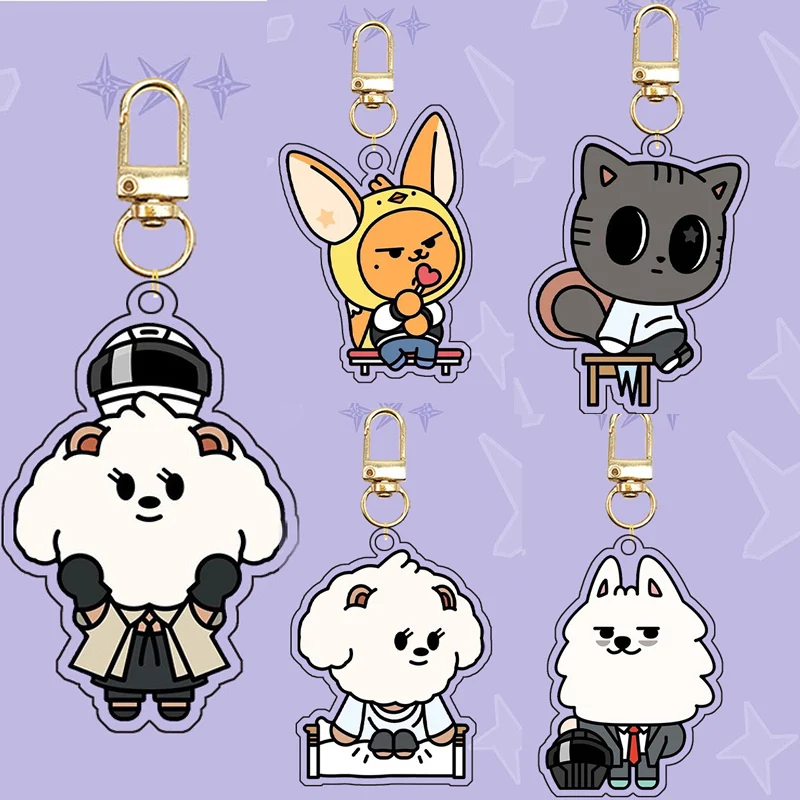 Korean Boy Band Cute Cartoon Animal Characters Keychain SOOBIN YEONJUN Acrylic Sheep Wolf Pendant Keyring Bag Accessories Gifts