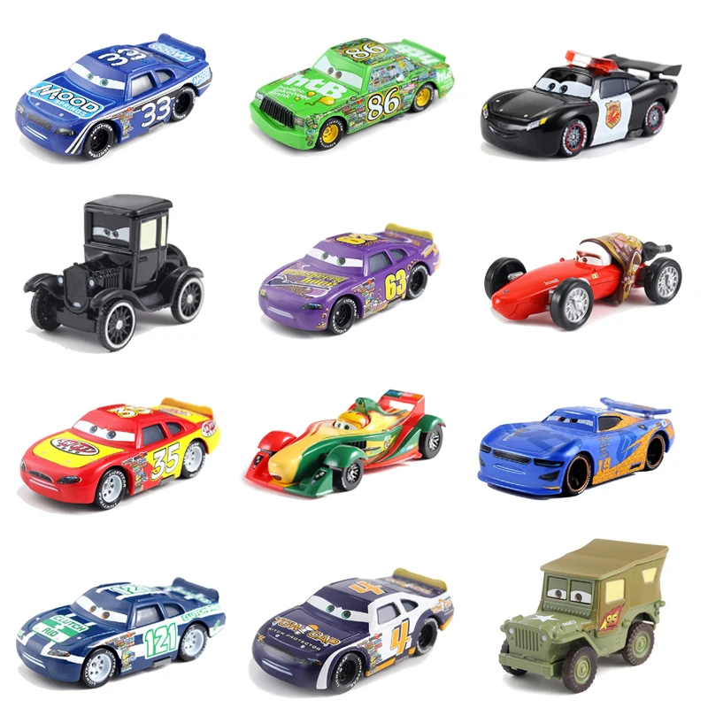 Car Disney Pixar  2 3 Lightning McQueen Race Div Fritter Miss Tractor Frank 1:55 Metal Diecast  Alloy Model Car Gifts Children