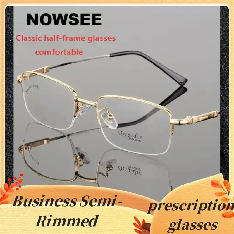 

Classic Business Half-frame Alloy Glasses Frame Anti-Blue Light Prescription Glasses For Men Ultra-Light And Comfortable