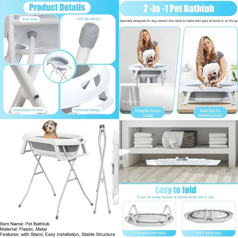 

Портативная станция для мытья домашних животных 2-в-1 — складная ванна для собак, кошек и мелких животных — подходит для использования в помещении и на открытом воздухе