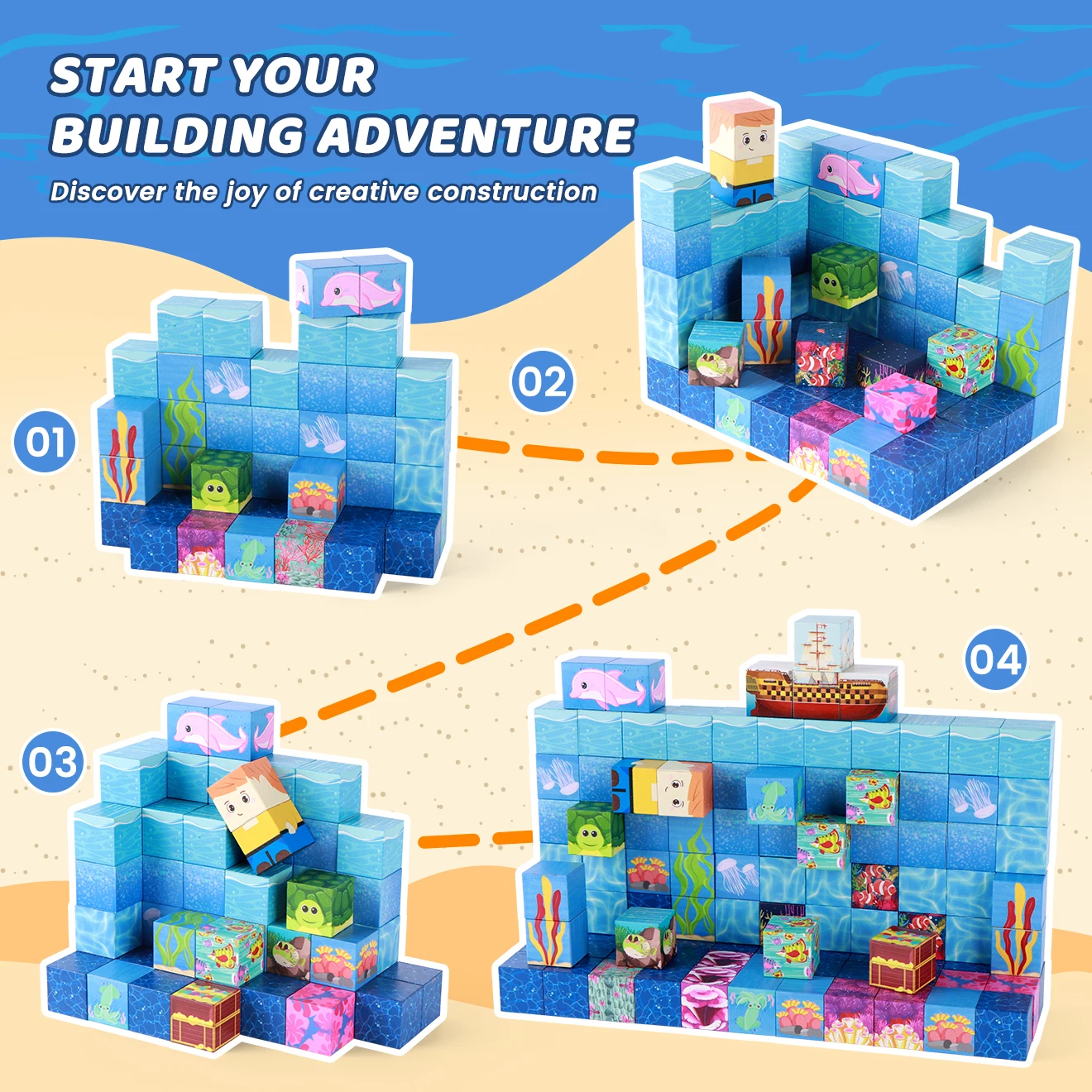 100PCS Magnetic Building Blocks Ocean Adventure Set,  3D treasure hunt fun, great birthday Christmas gift