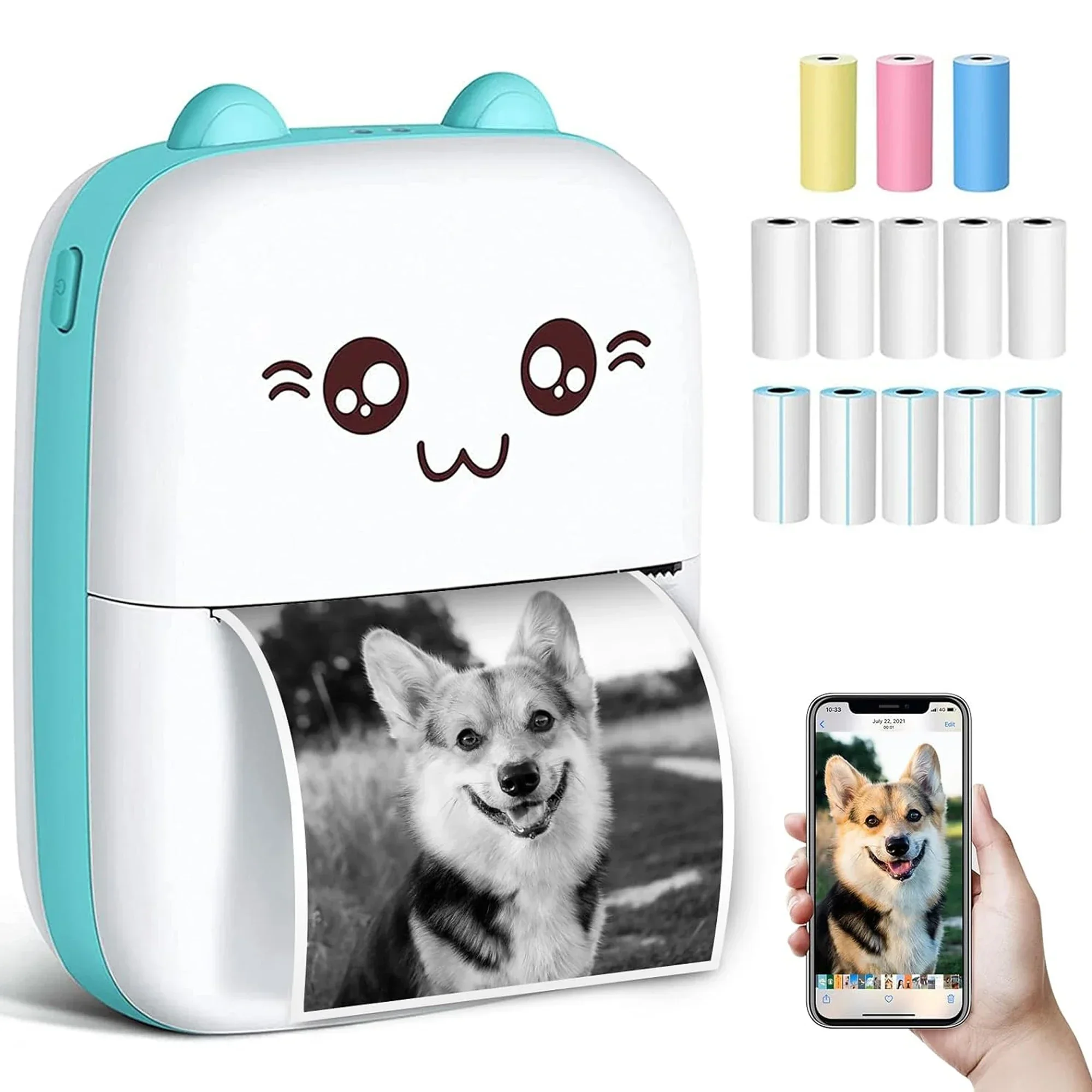 طابعة ملصقات الجيب الحرارية بلوتوث عالية الدقة 205 نقطة في البوصة لا حاجة إلى حبر طابعة مذكرة صور مدمجة