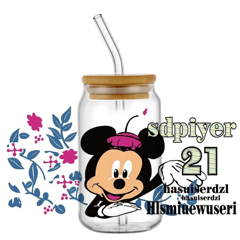 Miniso Disney Mickey 3D Transfer Stickers For 16OZ Libbey Glass Waterproof Mug Cup Wrap UV DTF Stickers Custom Logo