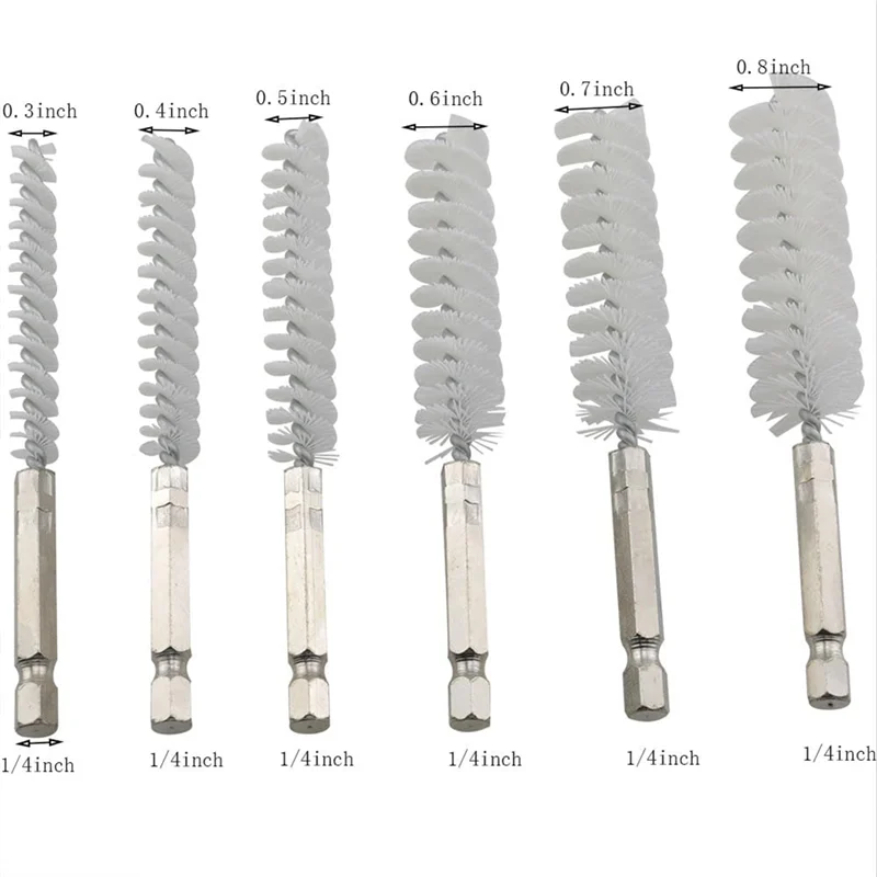 -A99Z مجموعة فرشاة الأنابيب 8-19 مم فرشاة تنظيف آلات الأنبوب نايلون 1/4 بوصة فرشاة سلك تنظيف الحفر #6