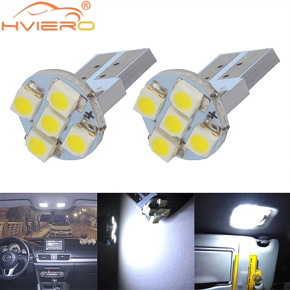 

2PCS T10 3528 5SMD DC 12V Car Indicator Led Dome Reading Light Canbus Auto Tail Backup Turn Signal Bulb License Plate Lamp White