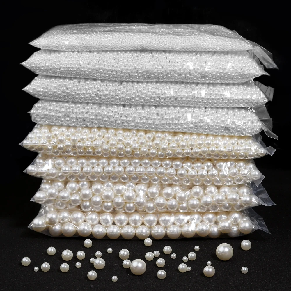 

50-1000Pcs No Hole ABS Imitation Pearl Bead 3/4/5/6/8/10/12/14MM Round Acrylic Spacer Beads For Jewelry Making DIY Accessories