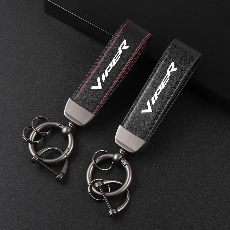 Deluxe Leather Keychain with Car Badge Keychain Pendant For DODGE VIPER