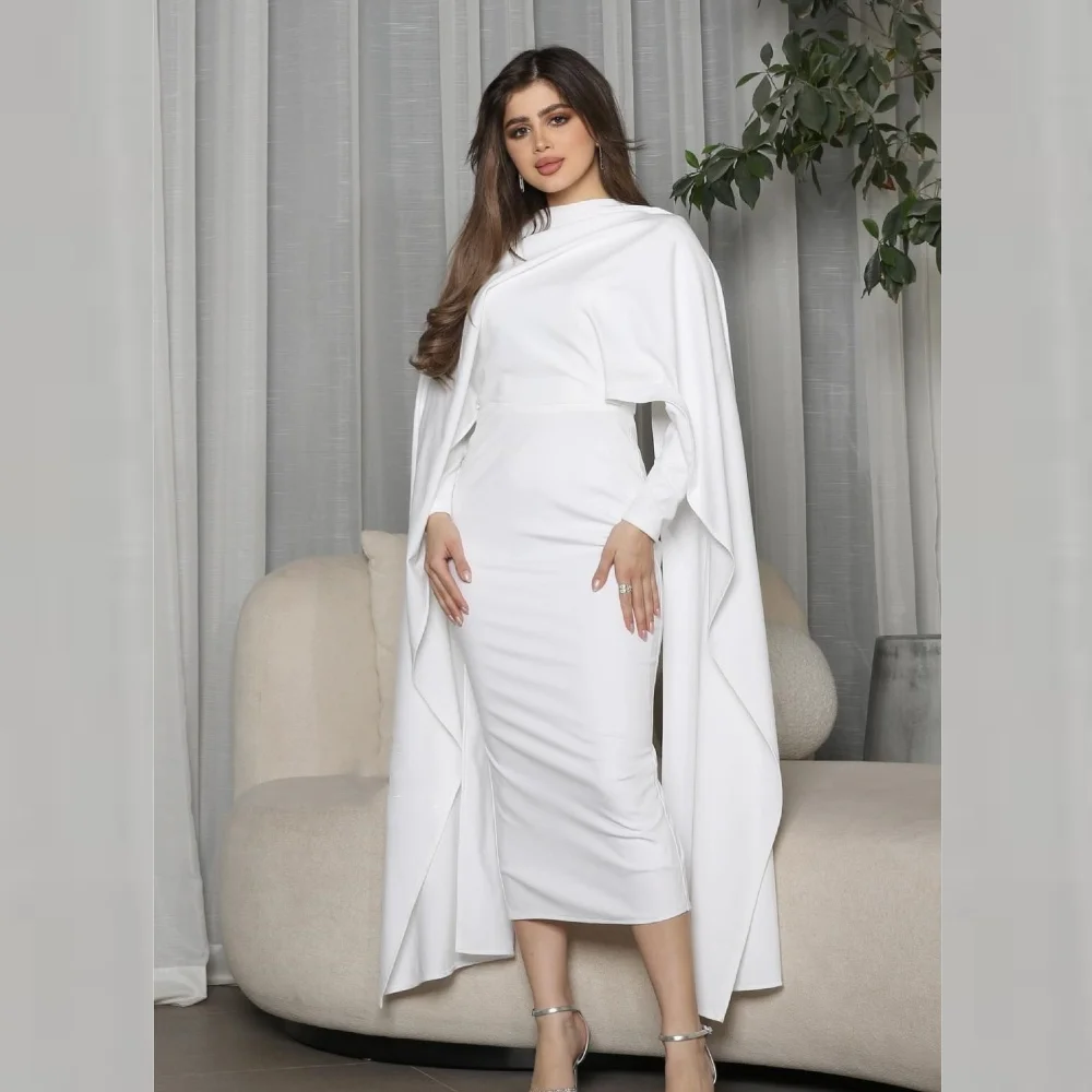 Robe mi-longue froncée en jersey avec col haut, robes d'anniversaire A-Line, sur mesure, occasion