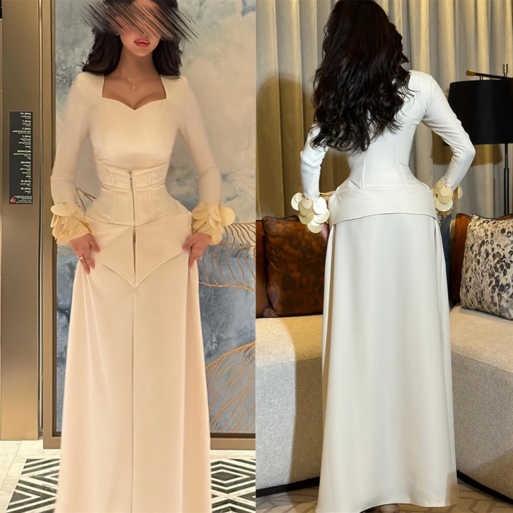 

Customized Exquisite Jersey Evening Dress Classic Square Collar Cocktail Dress Sparkly Long Sleeves Special Occasion Gowns