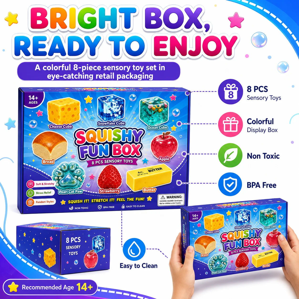 8PCS Squishy Mystery Box Set Realistic Mini Squeeze Toys Slow Rising Sensory Fidget Stress Relief Surprise Holiday Gift Pack