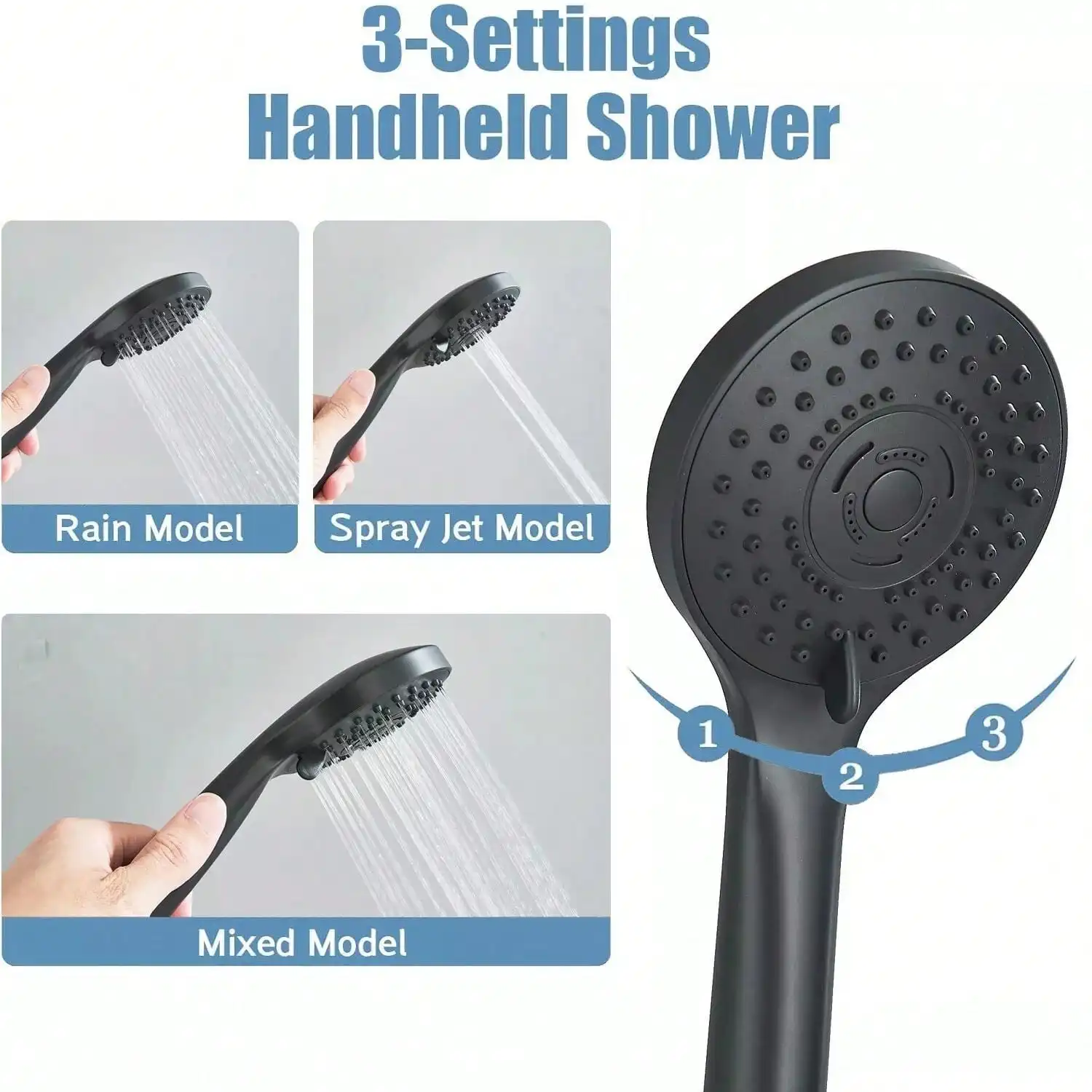 مجموعة رأس دش عالية الضغط مقاس 8/12 بوصة، مكونة من 9 مجموعات، مضادة للتسرب، كروم/أسود غير لامع