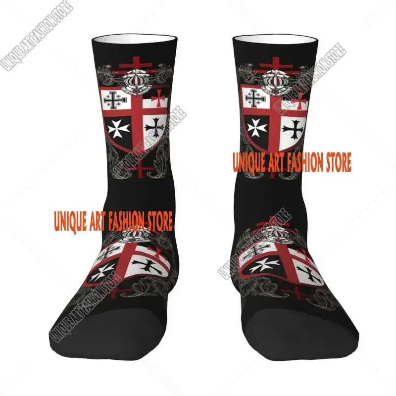 Knights Templar Cross Shield Mens Crazy Crew Socks Unisex Novelty 3D Printed Medieval Warrior Sword Dress Socks