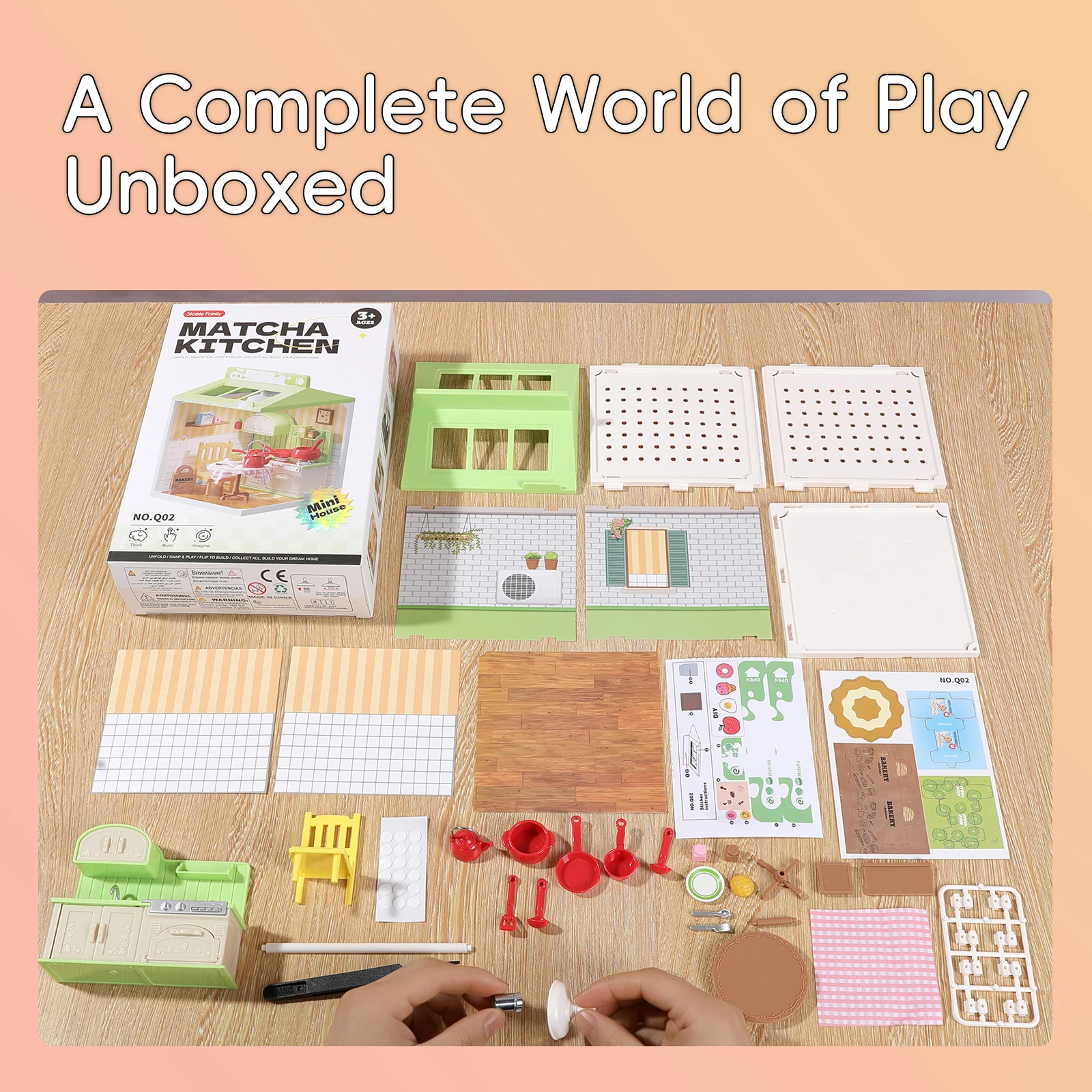 DIY miniatuur huisspeelset, speelhuisspeelgoed voor jongens en meisjes, huisscènespeelgoed, geschikt voor kinderen van 345678, meeslepend E