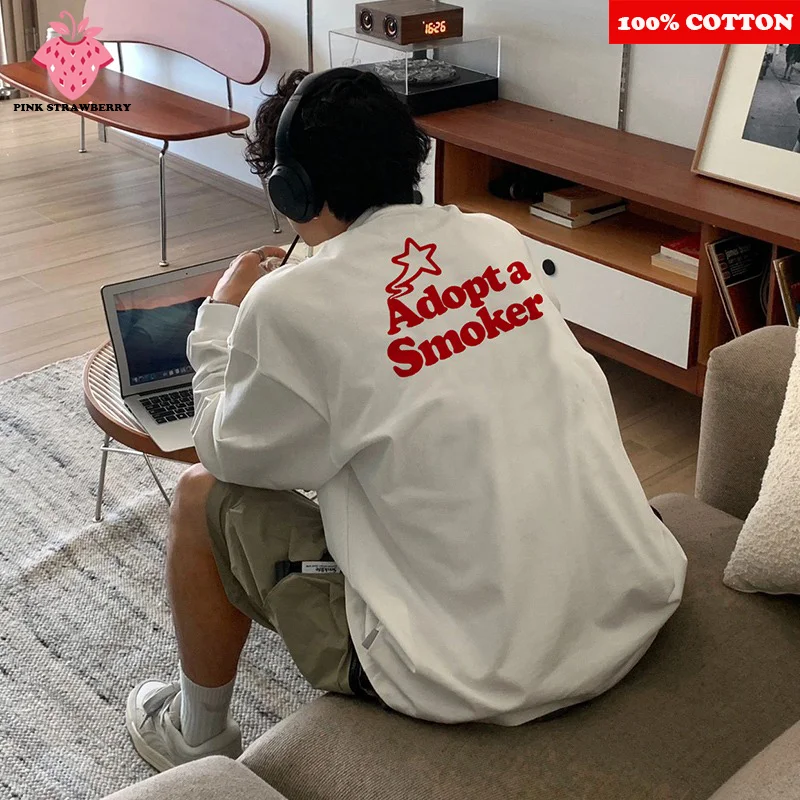 

American Red Star Letter Print T-shirt Men's Autumn 2025 New 100% Cotton Round neck Long sleeved Tee Loose Y2k Top men clothing