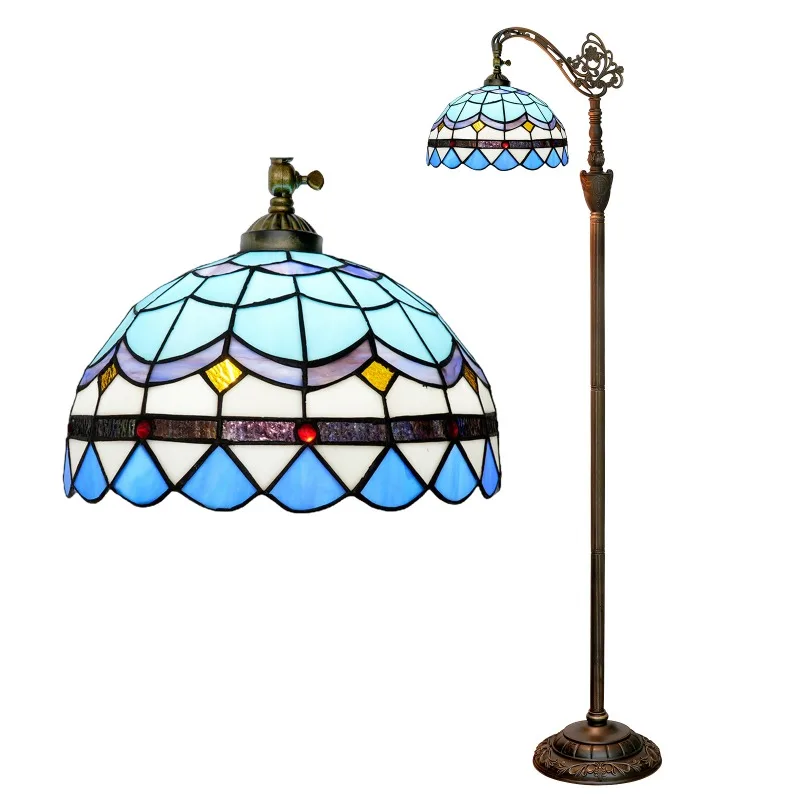 

Tiffany Vitoli Style Blue Mediterranean Feather Interior Lighting Soft Arched Gooseneck Floor Lamp