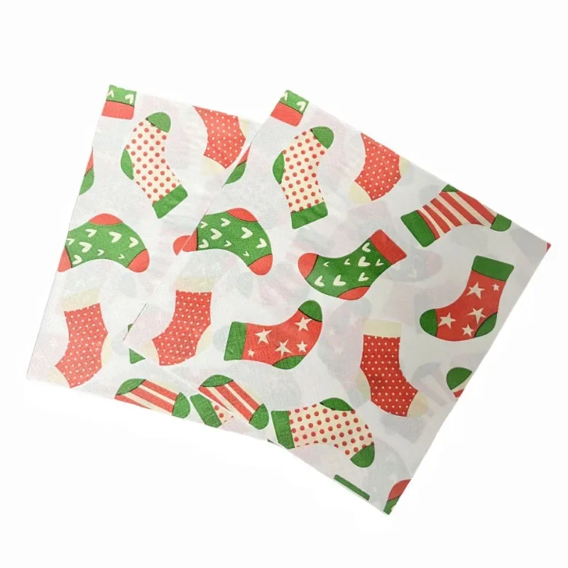 10/20pcs 33*33cm 2-Ply Christmas Party Paper Napkins Colorful Christmas Stocking Printed Napkins Decorative Paper Placemats