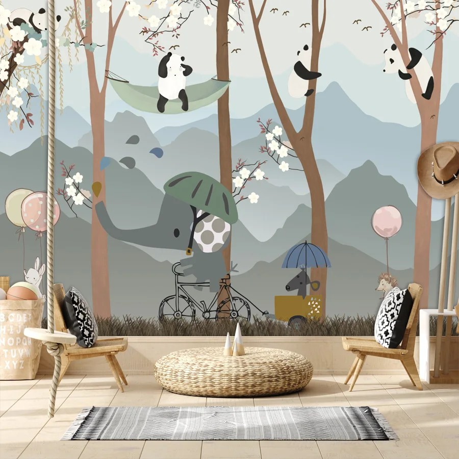 

Cartoon Peel and Stick Accept Wallpapers for Living Room Kids Bed Nusery Panda Elephant Wall Papers Home Decor Mural Background