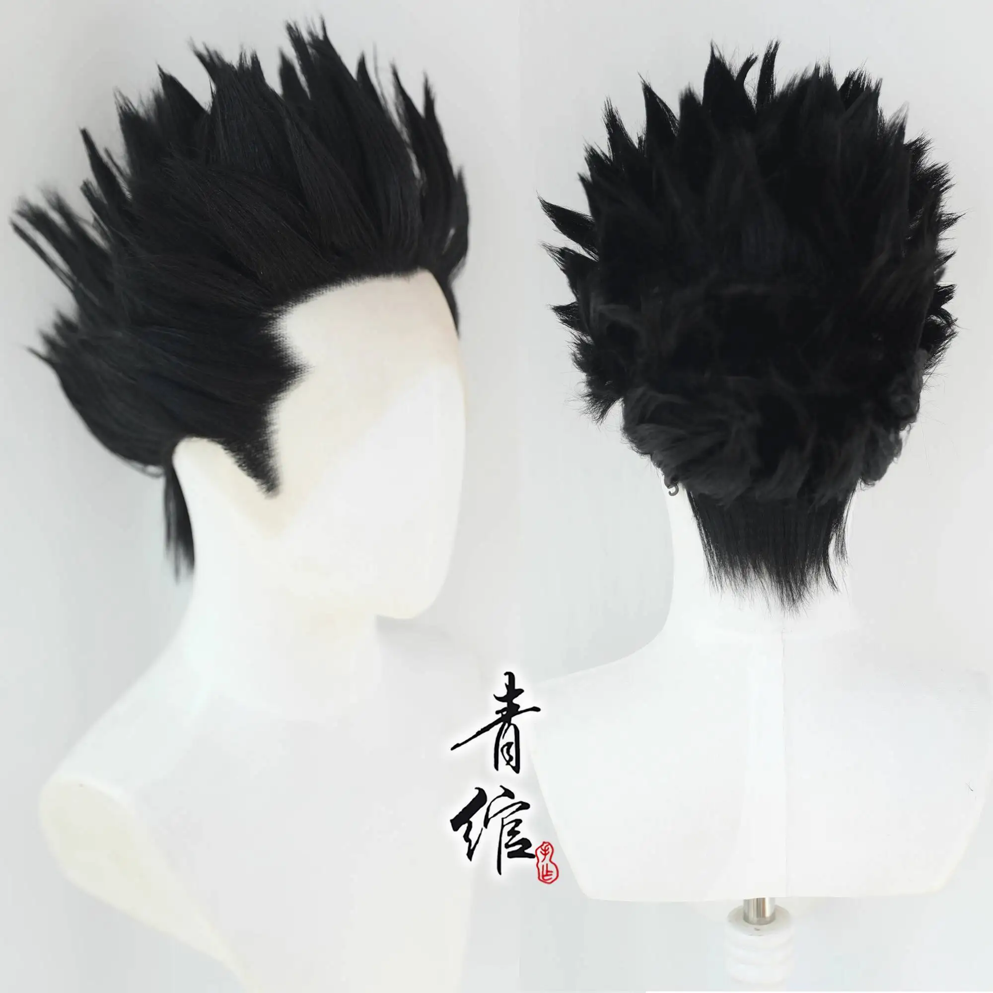 هنتر × هنتر غون فريكس شعر مستعار تأثيري أسود مختلط أنيمي مقاومة للحرارة الشعر الاصطناعية الجبهة الدانتيل ثلاثي طرف مكافحة الجاذبية غطاء شعر مستعار #2