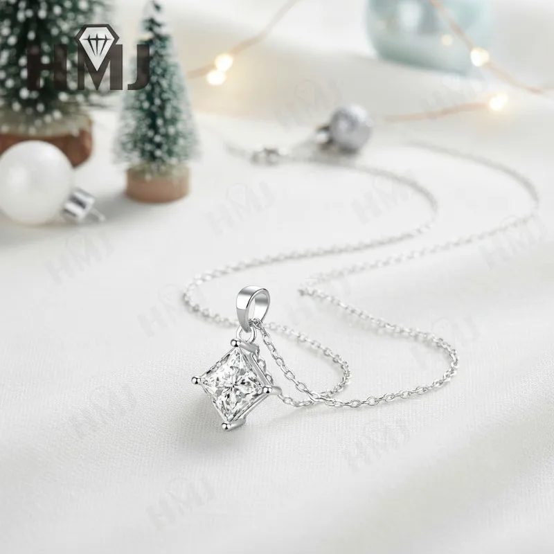 Klassische Halskette im Princess-Schliff, 1/2/3 Karat, D-Farbe, Moissanit, S925, vergoldet, weiße, gelbe und roségoldene Kette für Verlobung, Weihnachten, Charm – Detail 15