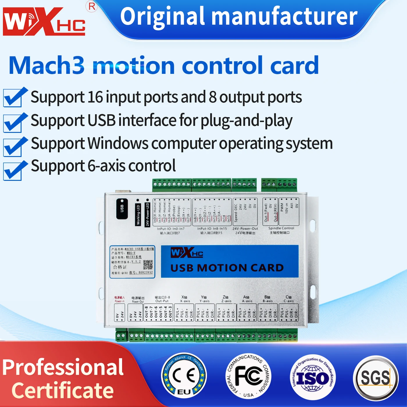 

XHC MK6-V 2MHZ 6-Axis USB CNC Controller Motion Card for Mach3 - Supports Stepper & Servo Motor CNC Breakout Board Circuit Board