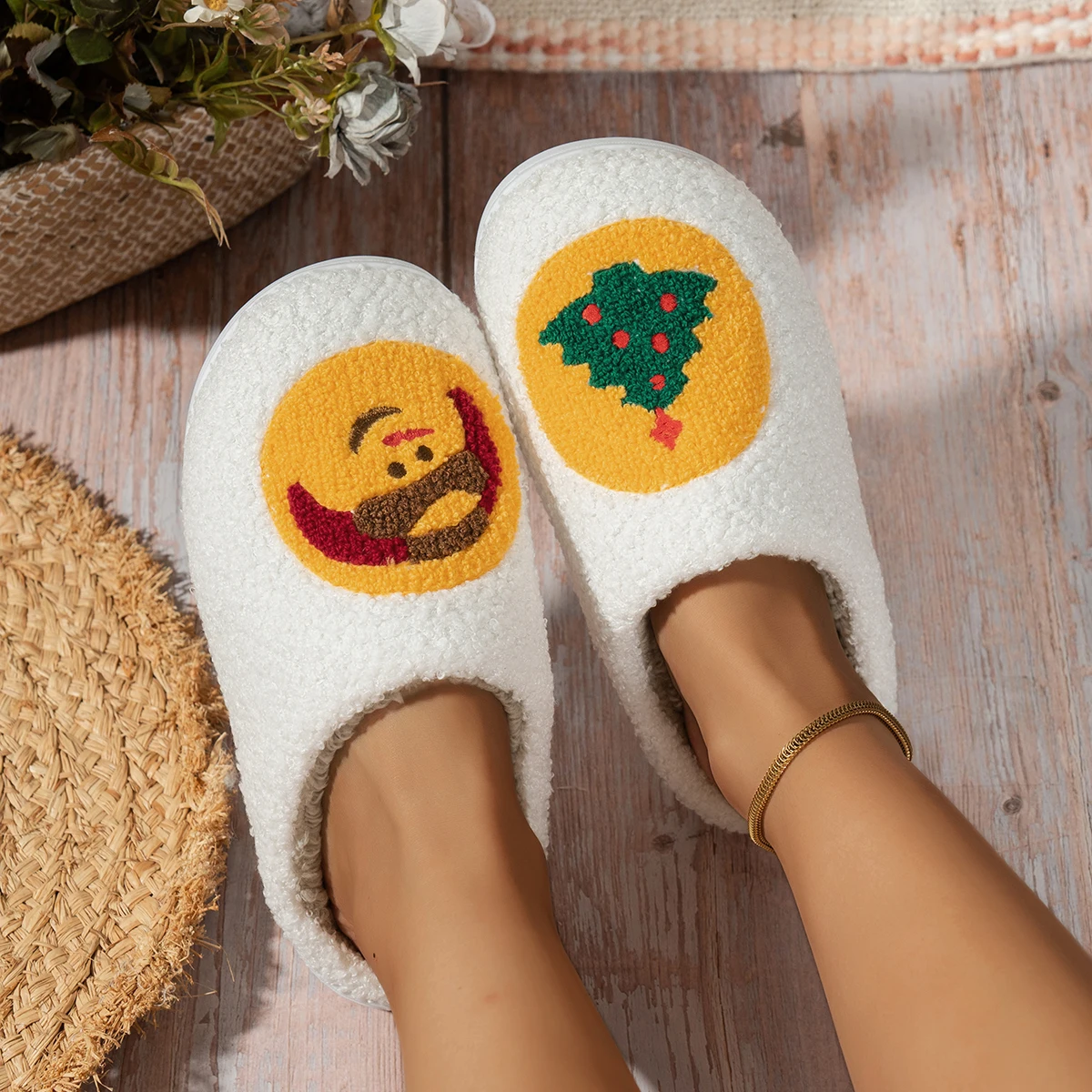 Women Slippers Adorable Cartoon Cookie Tree Indoor Soft  Anti-slip Fashion Festival Christmas Holiday Party Couple Slippers