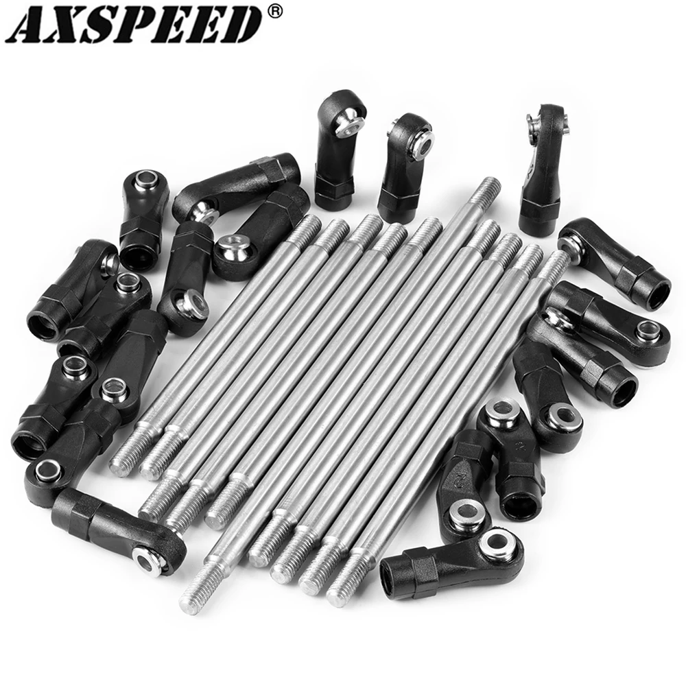 AXSPEED 10Pcs Stainless Steel Link Rod Linkages with Rod End for 1/10 RC Crawler Axial SCX10 II AXI90075 UMG10