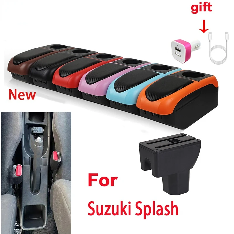 For Suzuki Splash Armrest For Suzuki Splash Storage box Parts special Retrofit Car Armrest Center Storage box USB cup holder