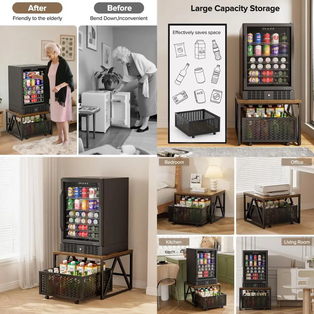 

Прочная тележка для хранения с поворотными колесами, подходит для мини-холодильника или использования в офисе/дома, ретро-коричневый цвет