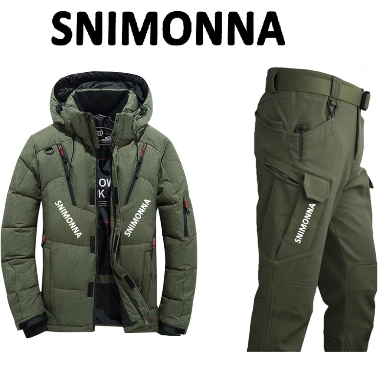 Men's Goose Down Jacket and Tactical Pants, Winter Fishing Suit, Warm, Snow Skiing, Mountain Climbing, Hunting Sportswear