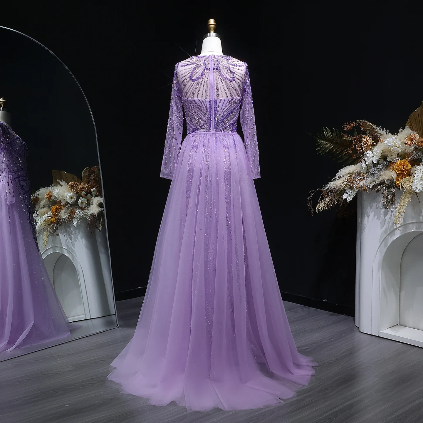 Sharon Said Dubai Luxuriöses Flieder-Abendkleid mit hohem Seitenschlitz, Weinrot, Grün, Damen-Abendkleider SS160, individuell anpassbar – Detail 13